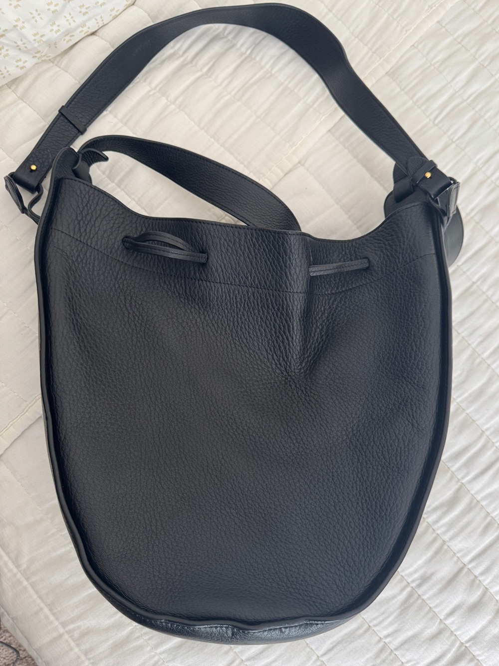 The Row XL Drawstring Hobo Bag Black Grained Deerskin Leather